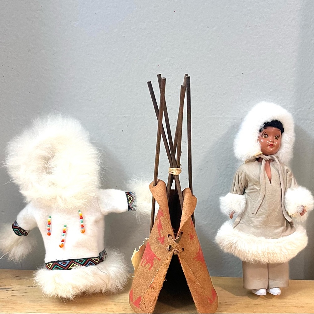 Eskimo Sleepy Eye Doll &TeePee leather real fur